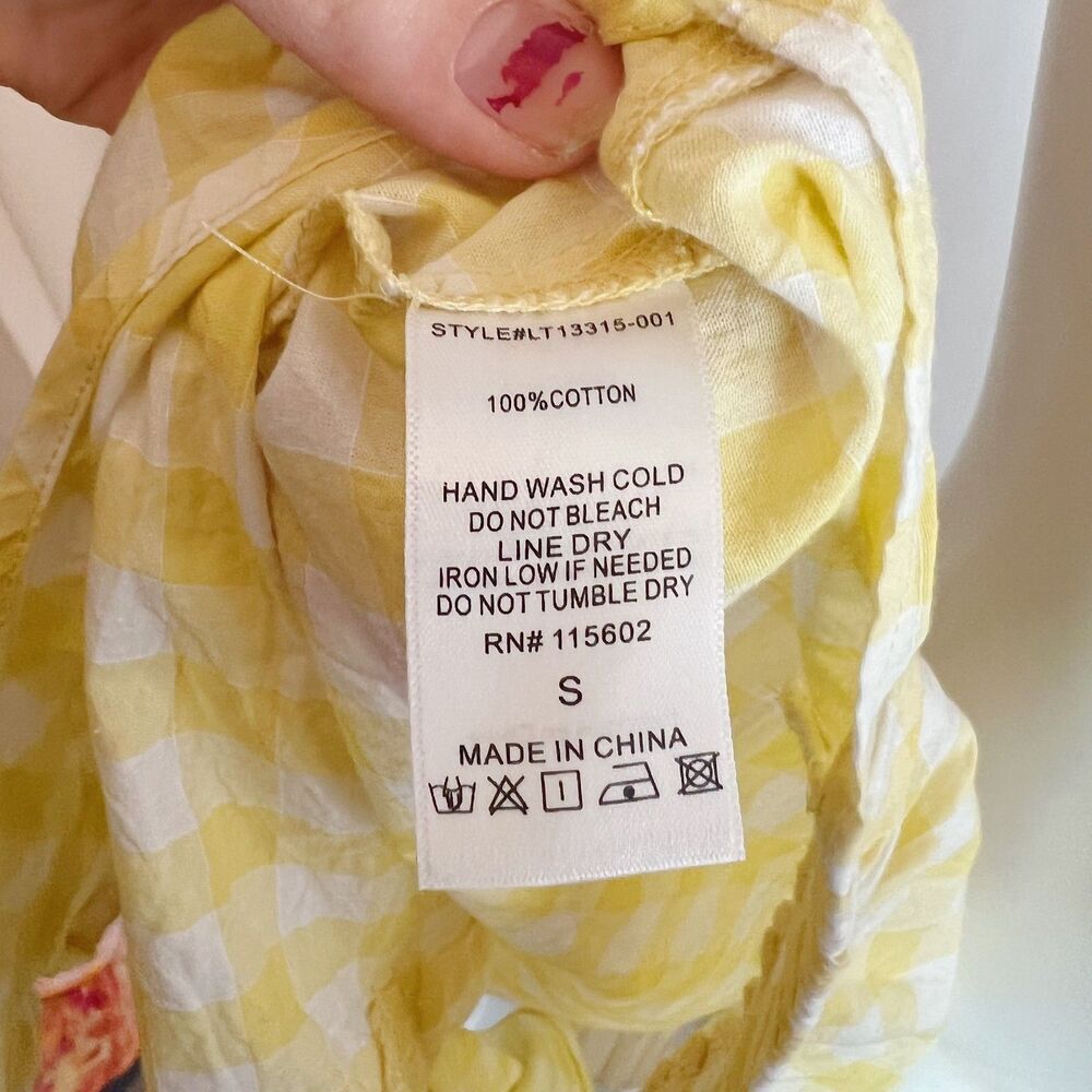 Lush Nordstrom Yellow Gingham Tank Top Tied Cropped Coquette Summer Size S - Picture 5 of 6